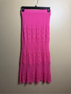 Lapis Pink Crochet Knit Maxi Skirt Small Coquette Romantic